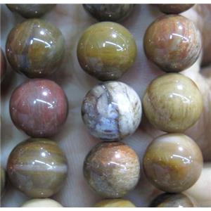 wooden Petrified Jasper beads, round, approx 12mm dia, 15.5 inches [GMOT733-12MM]