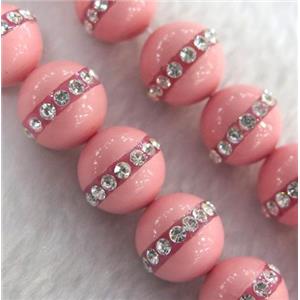 peral shell beads paved rhinestone, round, pink, approx 8mm dia, 15.5 inches [GMOT777-8MM]