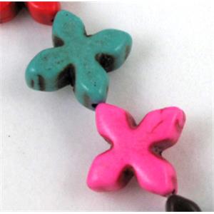 synthetic Turquoise cross, mix color, 20x20mm, approx 20pcs per st [GMOT79-20MM]