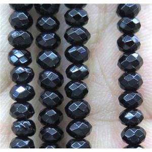 tiny onyx beads, black, faceted rondelle, approx 4mm dia [GMOT805]