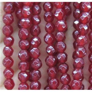 tiny red jade bead, faceted round, approx 4mm dia [GMOT845]