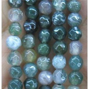 tiny Moss Agate beads, faceted round, approx 4mm dia [GMOT850]
