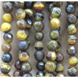 tiny tiger eye stone beads, faceted round, approx 4mm dia [GMOT852]