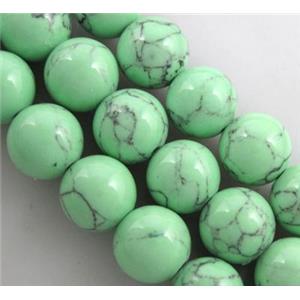 turquiose beads, round, green treated, 4mm dia, approx 62pcs per st [GMOTXSS19-4MM]