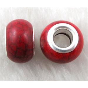 Turquoise bead with large hole, red, approx 14mm, head:5.5mm [GMPAN18]