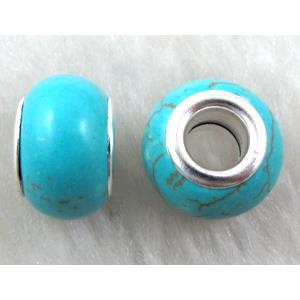 Turquoise bead with large hole, blue, approx 14mm, head:5.5mm [GMPAN21]