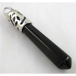 Black Onyx stone pendant, stick, point, approx 10x65mm [GMPD058]
