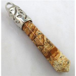 yellow Picture Jasper pendant, stick, point, approx 10x65mm [GMPD064]