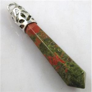 Unakite Stone pendant, stick, point, approx 10x65mm [GMPD067]