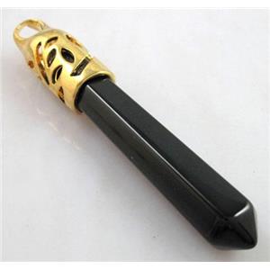 Black Onyx stone pendant, stick, point, approx 10x65mm [GMPD070]