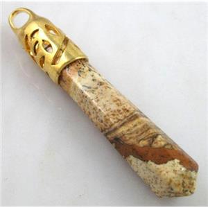 yellow Picture Jasper pendant, stick, point, approx 10x65mm [GMPD077]
