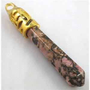 Rhodonite pendant, stick, point, approx 10x65mm [GMPD078]