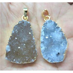 druzy agate pendant, freeform, gold plated, approx 15-40mm [GMPD1015]