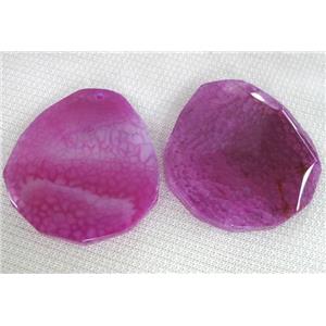 Natural agate stone pendant, freeform, hotpink, approx 40-55mm [GMPD144]