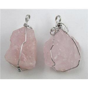 natural rose quartz stone pendants, wire wrapped, freeform, approx 20-35mm [GMPD227B]