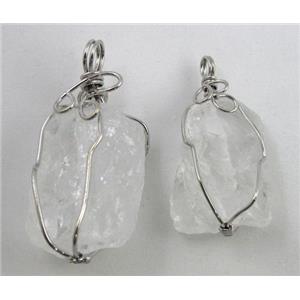 natural clear quartz stone pendants, wire wrapped, freeform, approx 20-35mm [GMPD228B]