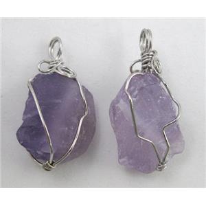 natural Amethyst stone pendants, wire wrapped, freeform, approx 15-30mm [GMPD229]