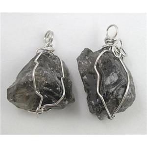 smoky aquartz pendants, wire wrapped, freeform, approx 20-35mm [GMPD230B]