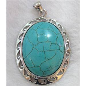 gemstone pendant, turquoise, oval, approx 41x58mm, 30x40mm stone [GMPD249]