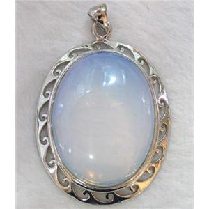 gemstone pendant with opalite cabochon, oval, approx 41x58mm, 30x40mm stone [GMPD250]