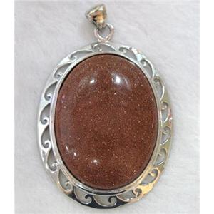 gemstone pendant, goldsand stone, oval, approx 41x58mm, 30x40mm stone [GMPD251]