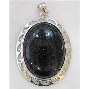 blue sandstone pendant, oval, approx 41x58mm, 30x40mm stone [GMPD252]