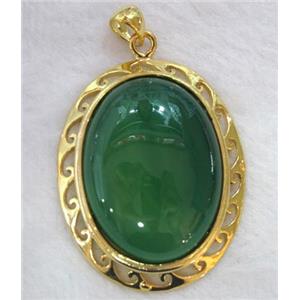 gemstone pendant, green Aventurine, oval, approx 41x58mm, 30x40mm stone [GMPD254]