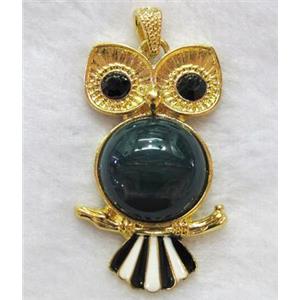 gemstone pendant, owl charm, black onyx, approx 29x49mm, 20mm stone [GMPD255]