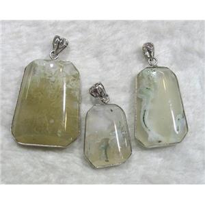 moss agate pendant, freeform, mixed, approx 20-35mm [GMPD306]