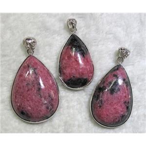 Rhodonite pendant, teardrop stone, approx 22-35mm [GMPD308]