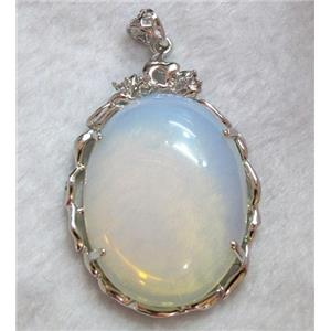 oval opal pendant, platinum plated, copper setting, approx 37x56mm [GMPD325]