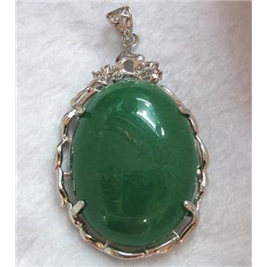 green jade pendant, oval, platinum plated, copper setting, approx 37x56mm [GMPD326]