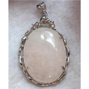 rose quartz pendant, oval, platinum plated, copper setting, approx 37x56mm [GMPD327]