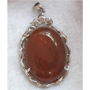 red carnelian pendant, oval, platinum plated, approx 37x56mm [GMPD328]