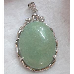 Green Aventurine pendant, oval, platinum plated, approx 37x56mm [GMPD331]
