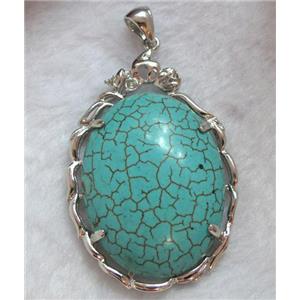 turquoise pendant, oval, platinum plated, approx 37x56mm [GMPD332]