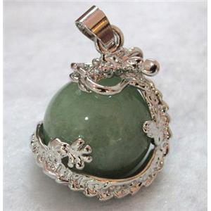 Green Aventurine pendant, platinum plated, approx 22x26mm [GMPD334]