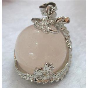 rose quartz pendant, platinum plated, approx 22x26mm [GMPD335]