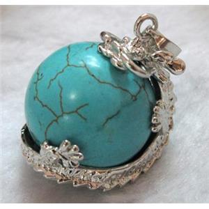 turquoise pendant, platinum plated, approx 22x26mm [GMPD336]