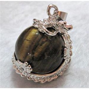 tiger eye stone pendant, platinum plated, approx 22x26mm [GMPD337]