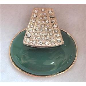 Green Agate pendant, rhinestone, gold plated, approx 43x47mm [GMPD341]