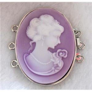 Victorian Lady Portrait Cameo, resin connector for necklace, bracelet, platinum plated, approx 33x42mm [GMPD363]