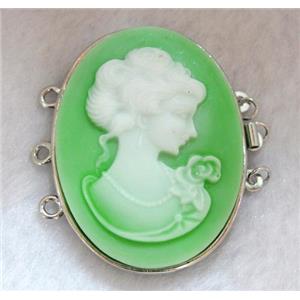 Victorian Lady Portrait Cameo, resin connector for necklace, bracelet, platinum plated, approx 33x42mm [GMPD364]