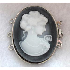 Victorian Lady Portrait Cameo, resin connector for necklace, bracelet, platinum plated, approx 33x42mm [GMPD365]