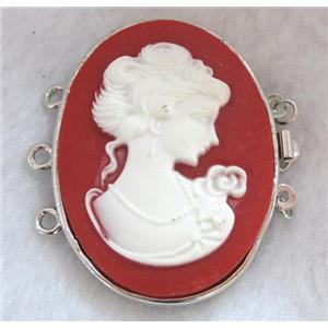 Victorian Lady Portrait Cameo, resin connector for necklace, bracelet, platinum plated, approx 33x42mm [GMPD366]