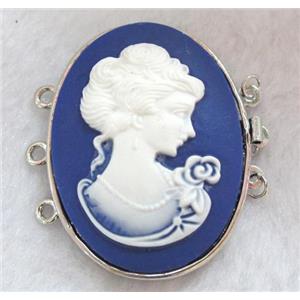 Victorian Lady Portrait Cameo, resin connector for necklace, bracelet, platinum plated, approx 33x42mm [GMPD368]