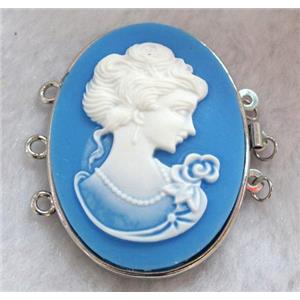 Victorian Lady Portrait Cameo, resin connector for necklace, bracelet, platinum plated, approx 33x42mm [GMPD369]