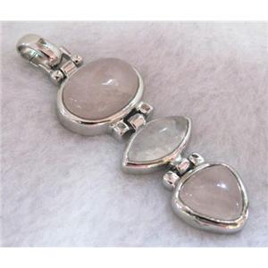 rose quartz pendant, platinum plated, approx 22x54mm [GMPD385]