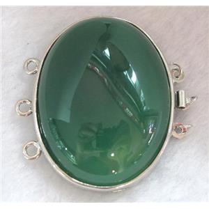Green agate connector for necklace, bracelet, platinum plated, approx 33x42mm [GMPD389]