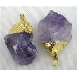 amethyst nugget pendant, gold plated, approx 15-35mm [GMPD567]